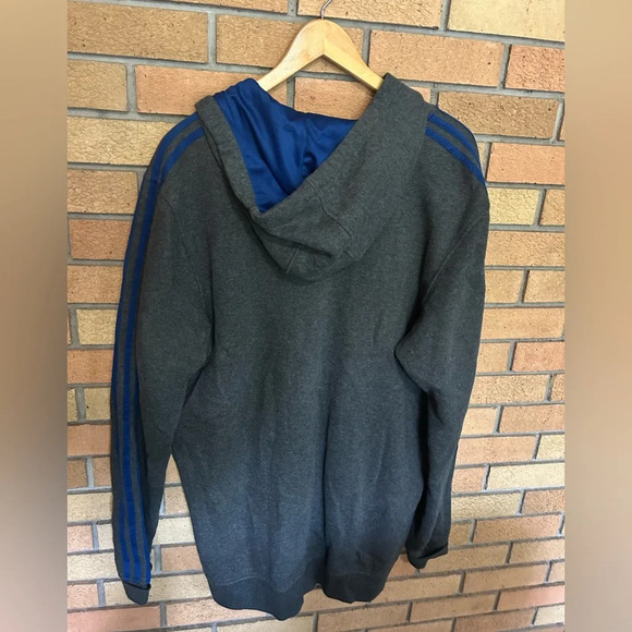 Adidas Men’s Grey & Blue Heavyweight Fleece Full Zip Hoodie Size XLT - Picture 4 of 5